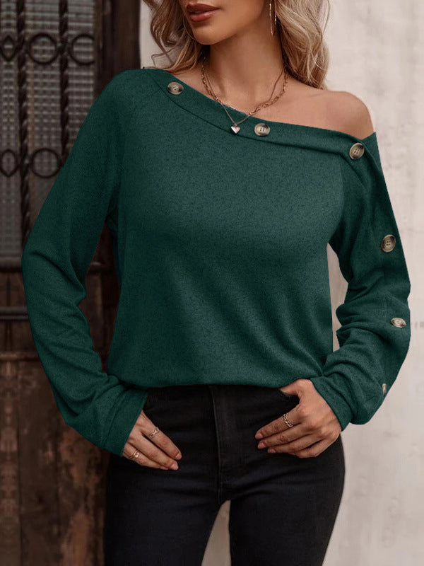 Casual Long Sleeve Round Neck Solid Loose Blouse