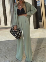 Classic 2 Piece Long Sleeve Top Long Loose Pants Set