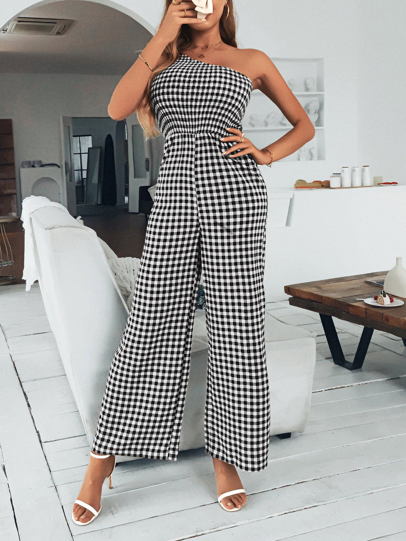 Fashion Sleeveless Off Shoulder Printed Wide Leg Jumpsuit