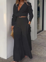 Elegant 2 Piece Set Long Sleeve Top High Waist Pants