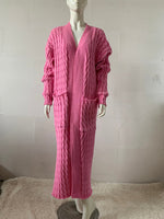 Open Front Pocketed Knitted Maxi Cardigan Sweater