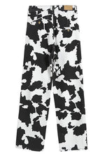 Cow Print Button Straight Leg Jeans