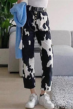 Cow Print Button Straight Leg Jeans