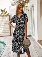 Casual Polka Dot V-Neck Short Sleeve Midi Dress