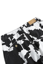 Cow Print Button Straight Leg Jeans