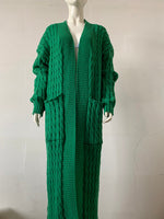 Open Front Pocketed Knitted Maxi Cardigan Sweater