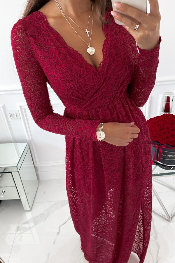 Rose Garden V-neck Lace Slit Maxi Dress