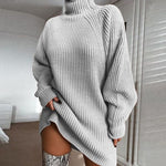 Turttleneck Long Sleeve Knitted Loose Sweater Mini Dress