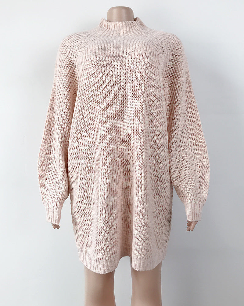 Turttleneck Long Sleeve Knitted Loose Sweater Mini Dress