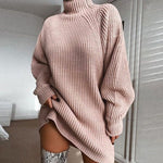 Turttleneck Long Sleeve Knitted Loose Sweater Mini Dress