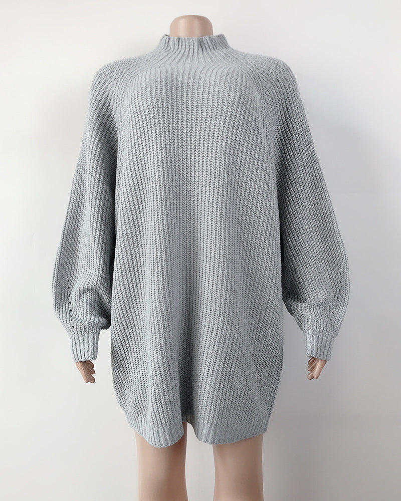 Turttleneck Long Sleeve Knitted Loose Sweater Mini Dress