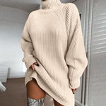 Turttleneck Long Sleeve Knitted Loose Sweater Mini Dress