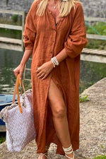 3/4 Sleeve Button Down Oversized Maxi Shirt Dress