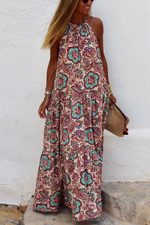 Print Halter Neck Maxi Dress