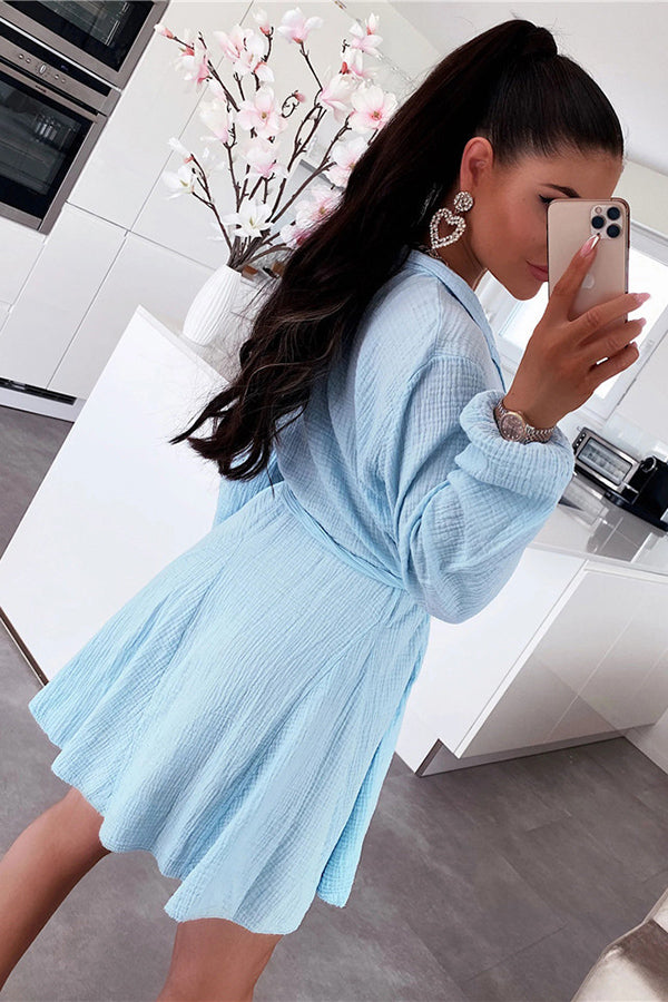 Riana Cotton Blend Tie Shirt Mini Dress