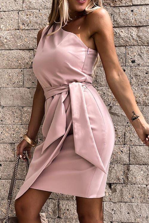 One Shoulder Belted Mini Dress