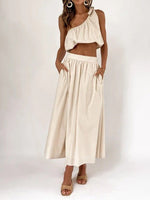 Women's Sets Slanted Shoulder Lace-Up Top & Slit Skirt Two Piece Set