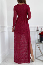 Rose Garden V-neck Lace Slit Maxi Dress