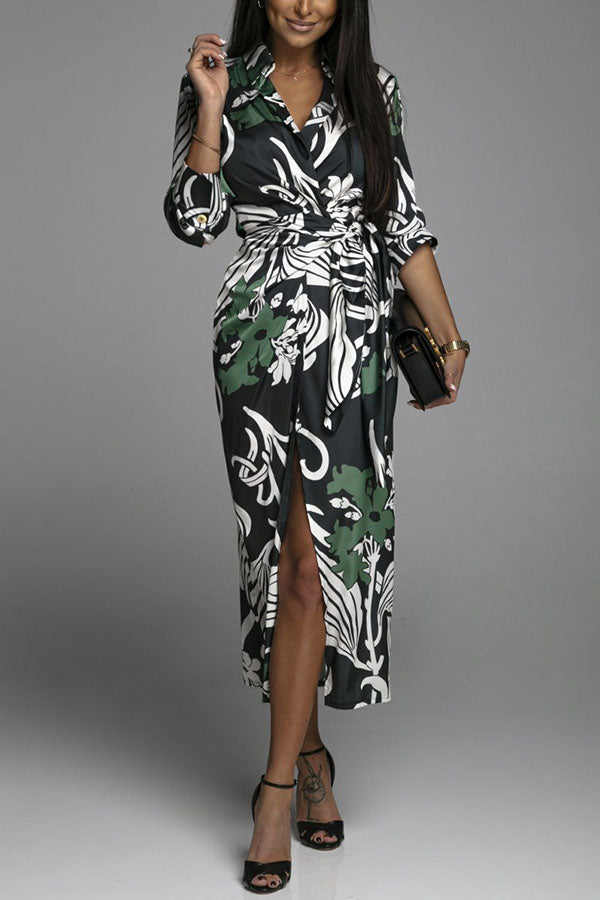 Lasting Daydream Printed Wrap Shirt Midi Dress