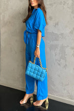 Button Kont Shirt Wide Leg Pants Set