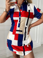 Multicolor Print Mondrian Short Sleeve Mini Dress