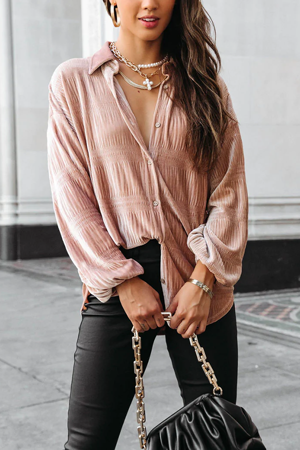 Open My Eyes Pleated Velvet Blouse