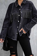 Florcoo Long Sleeve Fringed Denim Jacket Tops