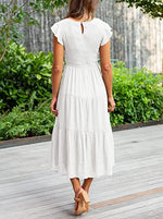 Solid Color Round Neck Cap Sleeve Loose Maxi Dress