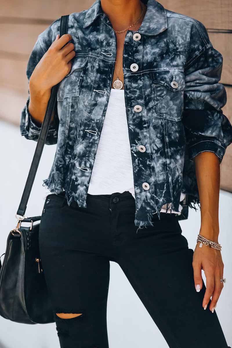 Florcoo Loose Denim Fringed Jacket Tops