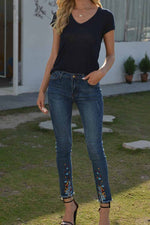 Florcoo Slim-Fit Petite Stretch-Embroidered Jeans