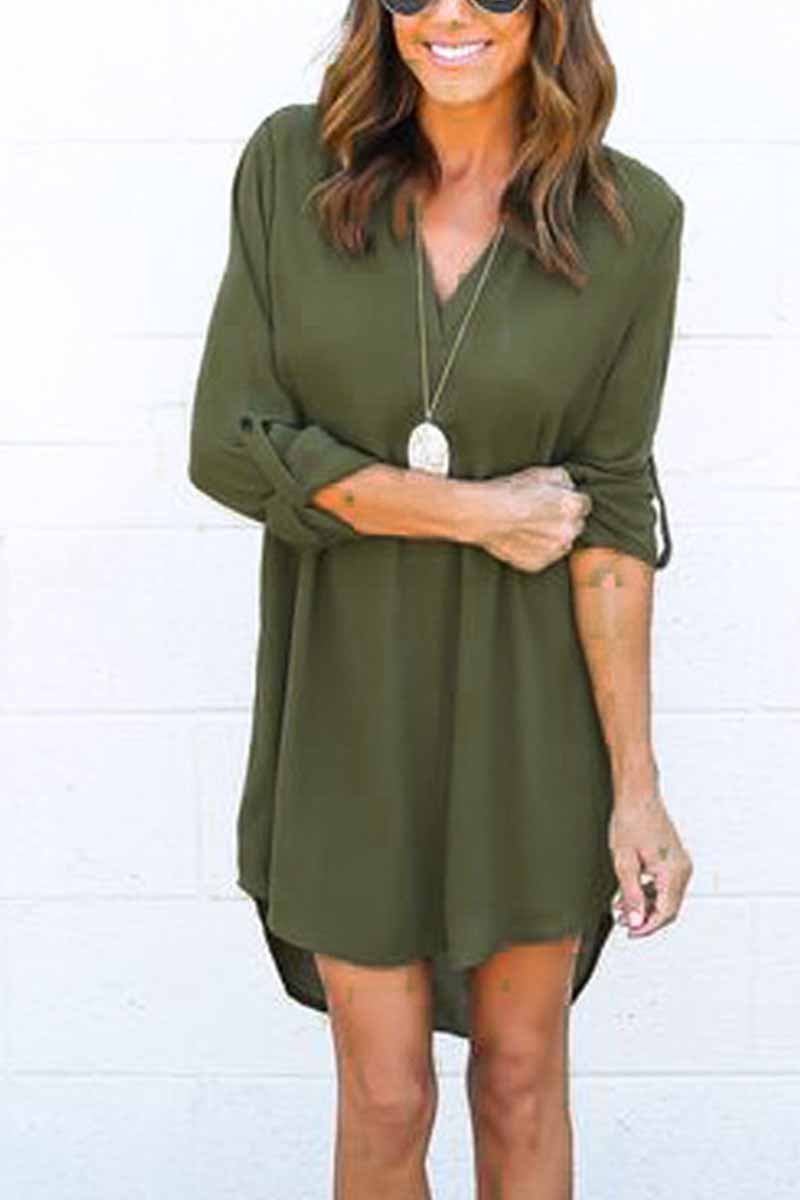 Fall Long Sleeve V-Neck Mini Dress