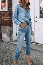 Florcoo Sexy Slim Washed Retro Denim Shirt