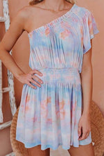 Florcoo Tie-dye Ruffled Off-shoulder Mini Dress