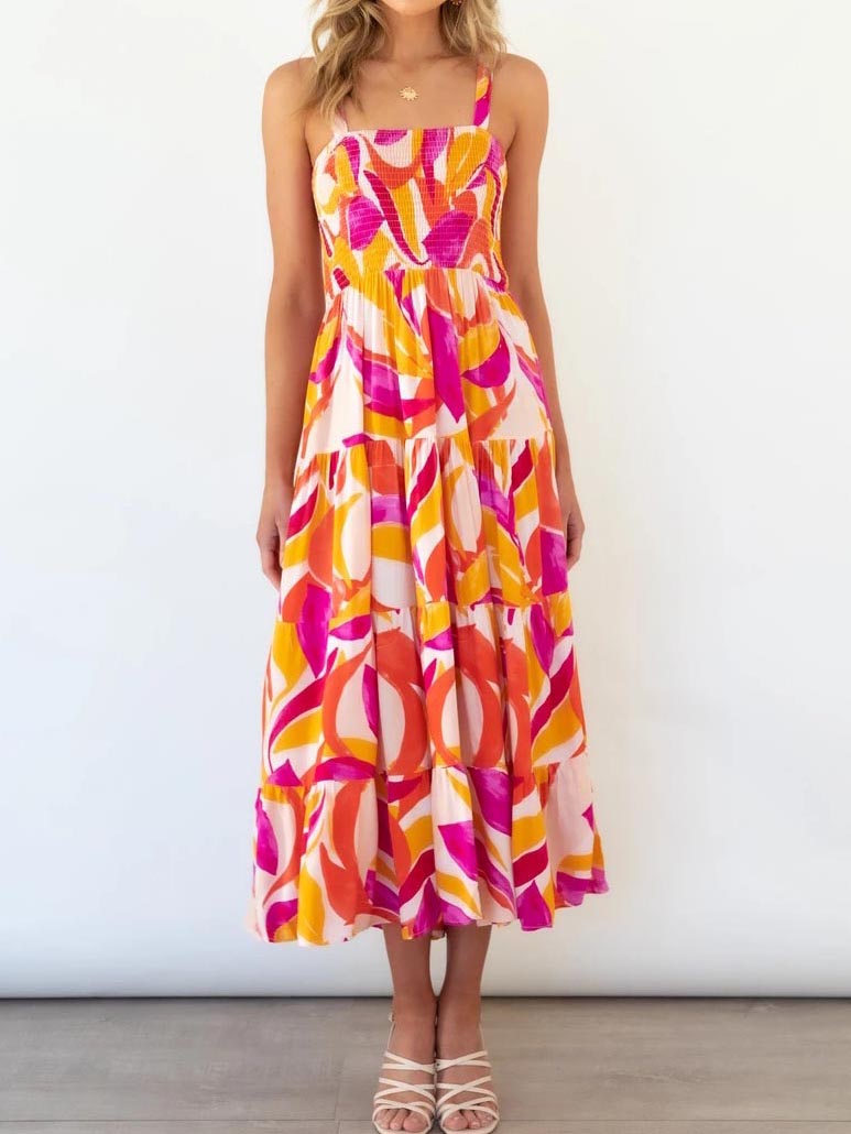 Sleeveless Square Neck Strappy Floral Maxi Dress