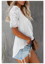 Lace Short Sleeve V Neck Blouse Top