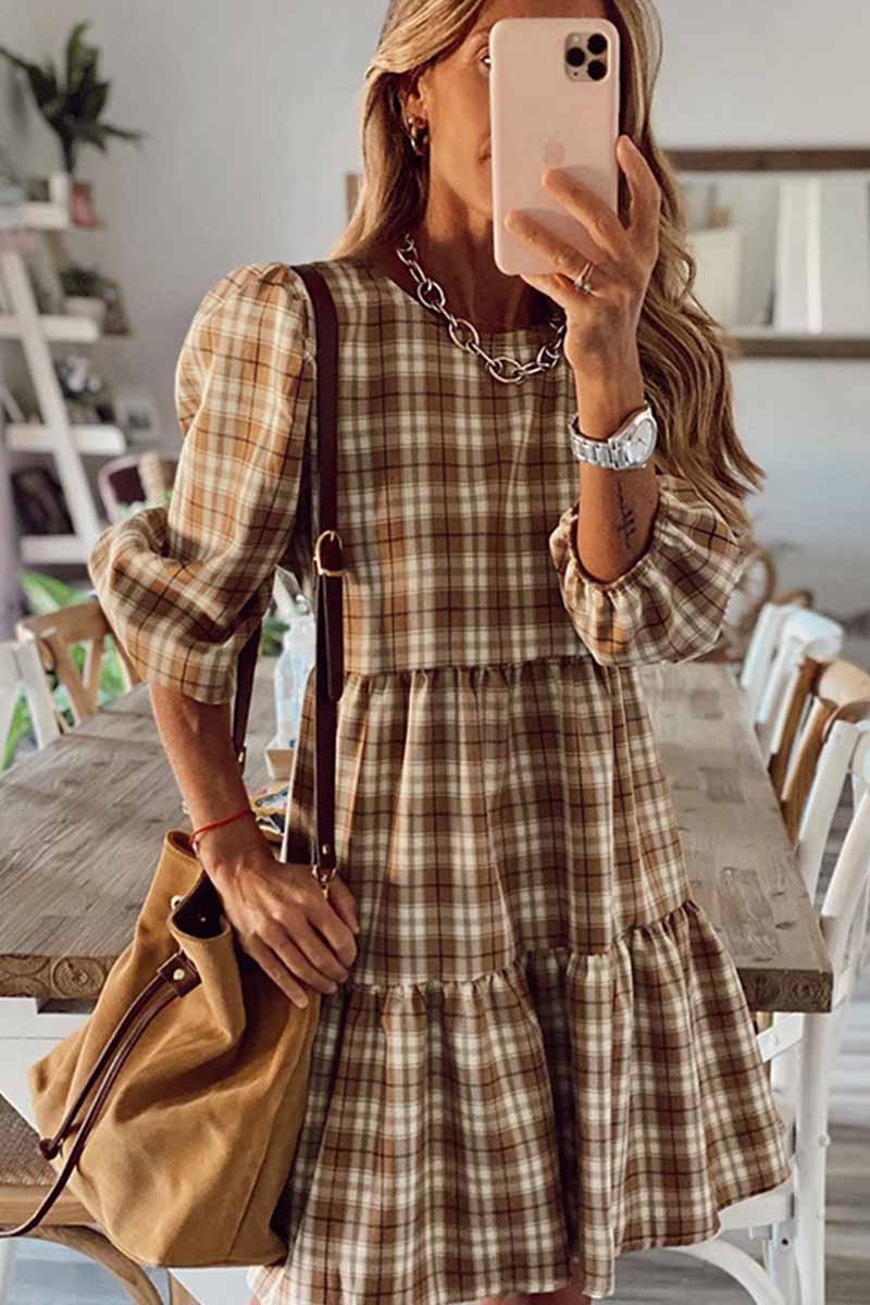 Florcoo Spliced Shirt Houndstooth Mini Dress