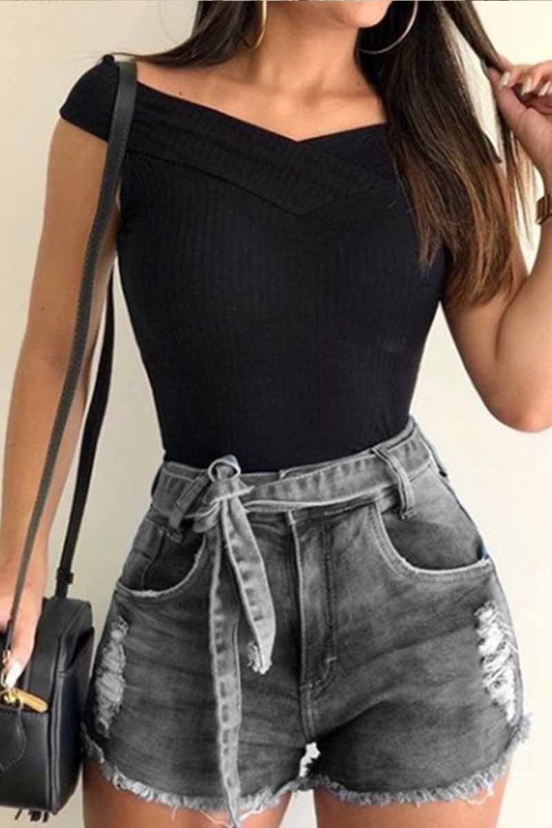 Florcoo High Waist Lace-up Denim Shorts