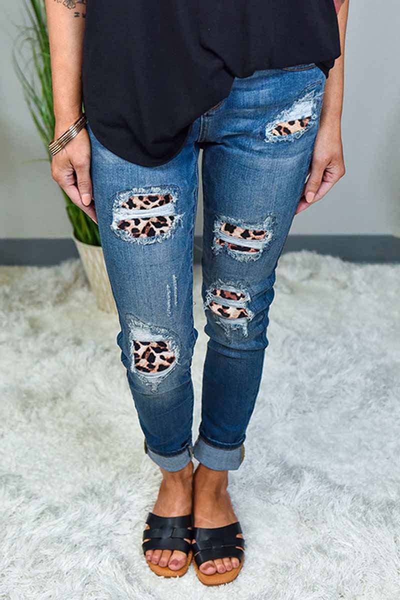 Florcoo Printed Hole Washed  White Jeans