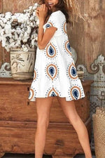 Florcoo Round Neck Print Water Drop Mini Dress