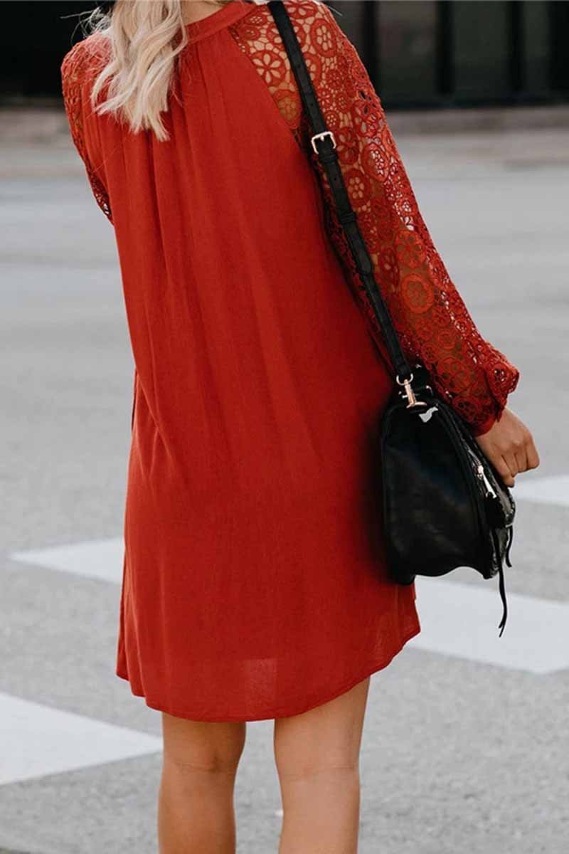 Florcoo V-Neck Lace Mini Dress