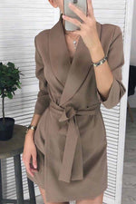 Florcoo Solid Color Long Sleeve Suit Collar Mini Dresses(3 Colors)