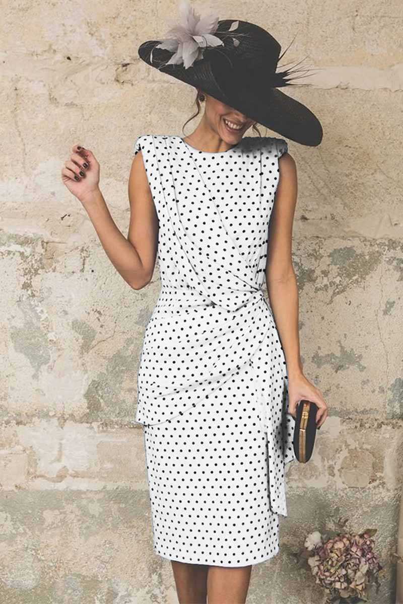 Florcoo Sexy Polka Dot Pack Hip Sleeveless Midi Dress(4 Colors)