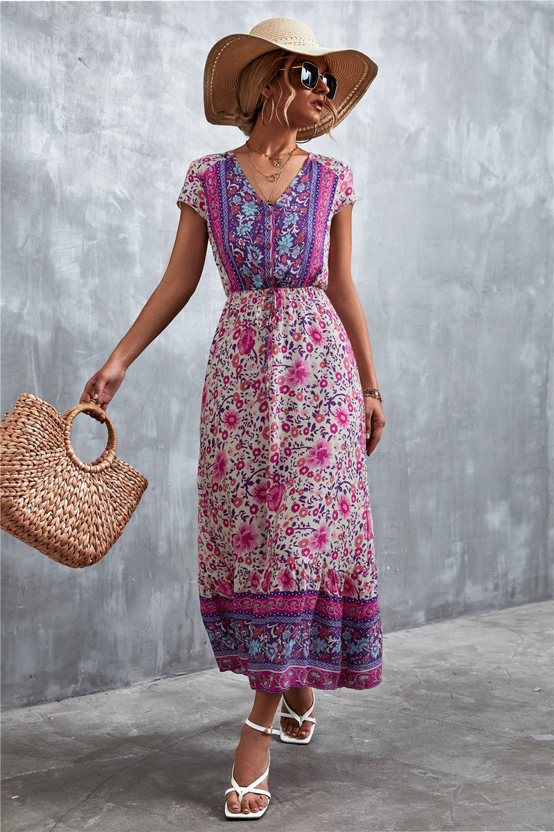 Cap Sleeve V Neck Casual Maxi Dress