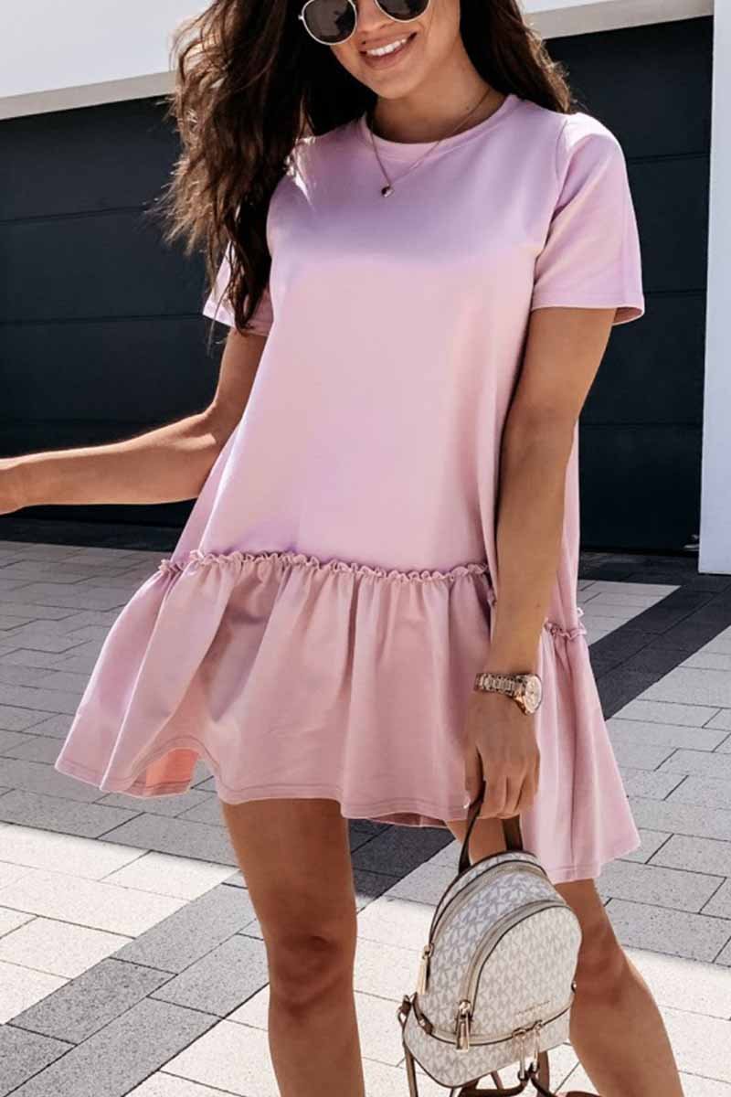 Florcoo Solid Ruffled Cute Mini Dresses