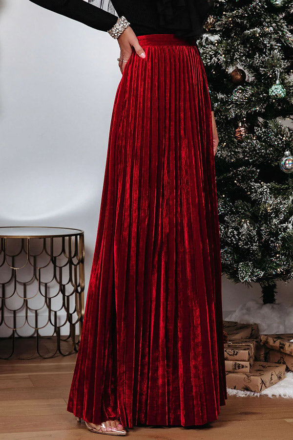 Romantic One Velvet Pleated Maxi Skirt