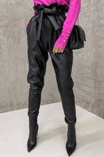 Novakiki The Dash Petal Waist Pocketed Faux Leather Pants