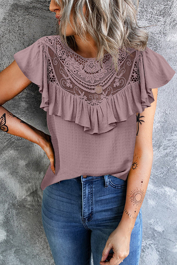 Shelly Casual Lace Patchwork Short Sleeve Blouse