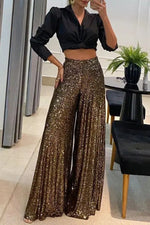 Novakiki Splash of Luxury Sequin Elastic Waist Flare Pants