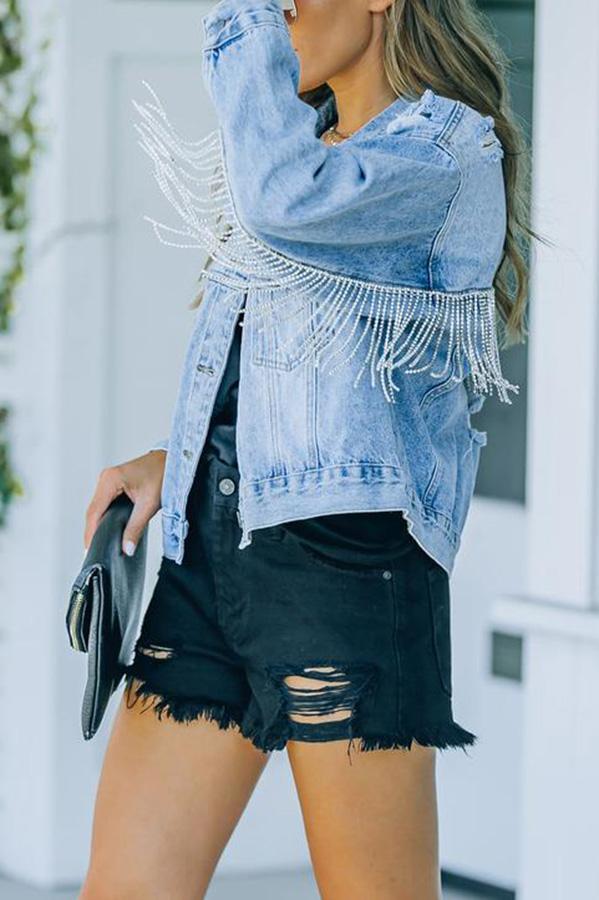 Quentin Rhinestone Fringe Denim Jacket