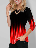 Criss Cross Neck Gradient Color Medium Sleeve T-shirt